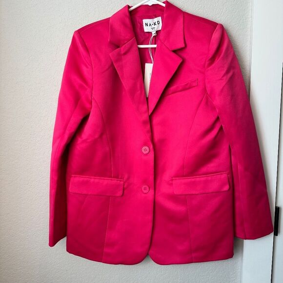 NWT NA-KD Fuchsia Hot Pink Oversized Button Front Blazer - Size 36 - Small - Picture 1 of 7